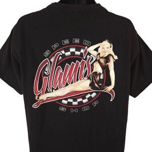 Glamis Speed Shop T Shirt Mens Size Large Black Biker Motorcycle Pin Up Girl